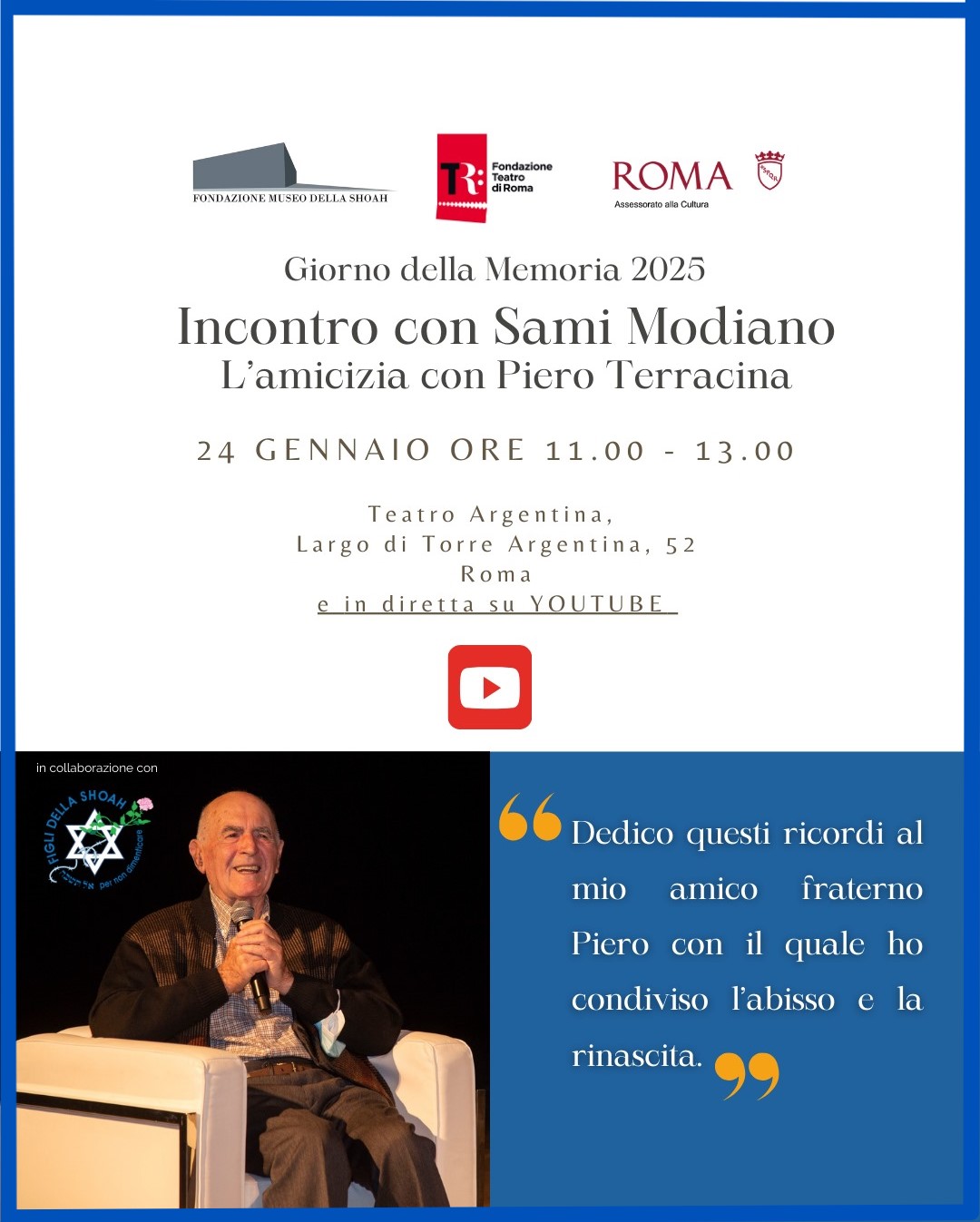 Giorno della Memoria 2025 - Incontro con Sami Modiano - Evento online